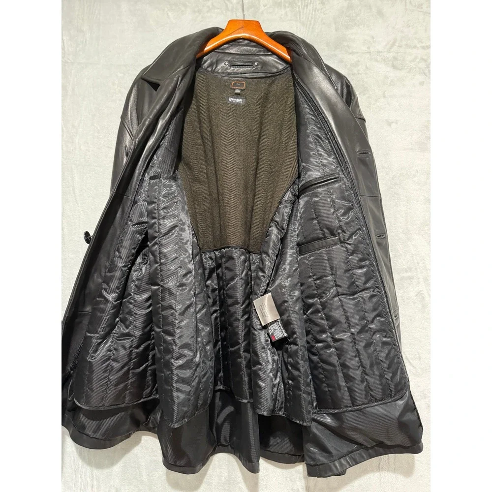 Wilson's Leather Men's Car Coat 2X Black Buttons Thinsulate Mid Length READ!